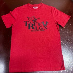 True Religion Mens Red Logo Short Sleeve Crew Neck Pullover T Shirt Size Small